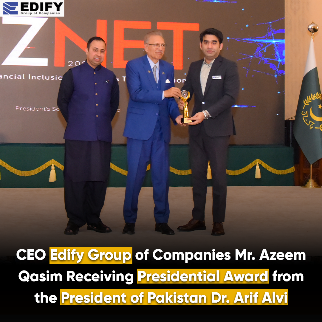 We're delighted to announce that Edify Group of Companies has received the prestigious #PresidentialAward for Transforming Consultancy Business from #DrArifAlvi, the President of Pakistan. This accolade recognizes our innovative strides in reshaping the industry through a shift to digital platforms.  This achievement wouldn't be possible without our dedicated team and the support of our valued clients and partners. We express gratitude for their contribution to this transformative journey. As we celebrate this milestone, we're more motivated than ever to continue pushing the boundaries of innovation and excellence in consultancy. Thanks to everyone who has been part of this incredible journey—we're shaping the future of consultancy together.