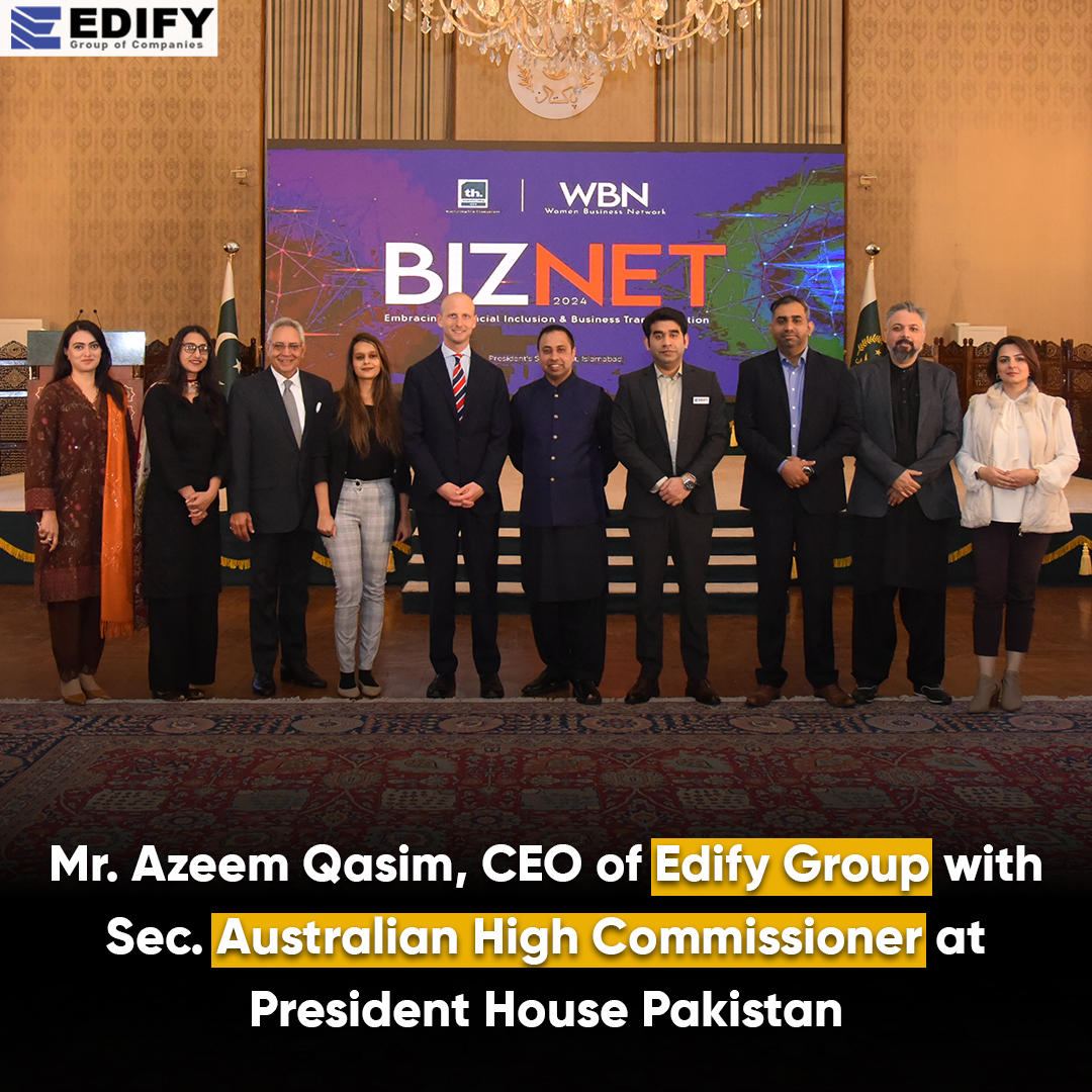 Edify Group of Companies' CEO, Mr. Azeem Qasim, had the honor of hosting the SEC Australian High Commissioner at the prestigious President House Pakistan during the notable event, Biznet 2024. As distinguished guests, Edify Group and the SEC Australian High Commissioner brought their expertise to the forefront in the realm of overseas education consultancy.  This special occasion marked a dynamic intersection of industry leaders, showcasing the global impact of Edify Group as a pioneer in the field. The collaboration with the SEC Australian High Commissioner Underscores Edify Group's commitment to fostering international partnerships and providing unparalleled opportunities for aspiring students.  As an esteemed overseas education consultant, Edify Group continues to bridge educational boundaries, empowering students to pursue academic excellence on a global scale. The presence of Mr. Azeem Qasim alongside the SEC Australian High Commissioner at this event further emphasizes the organization's dedication to shaping the future of education through strategic alliances and visionary leadership.